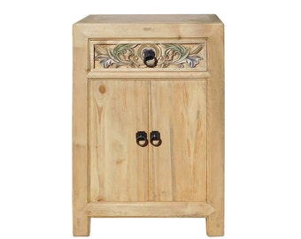 Chinese Rustic Raw Wood Side Table Cabinet cs1317E