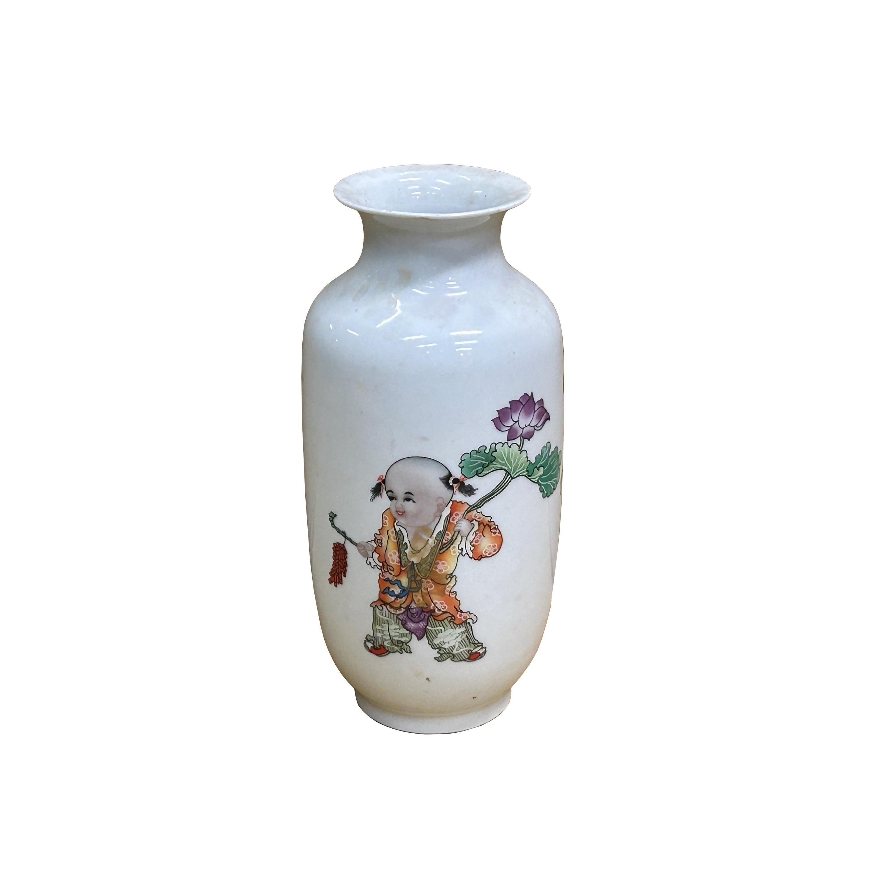 Chinese White Base Color Baizi Graphic Porcelain Art Vase Gb561E