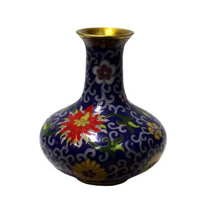 Chinese Metal Purple Blue Enamel Cloisonne Vase Shape Figure ws570E