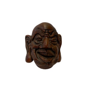 Chinese Natural Bamboo Carved Happy Man Face Display ws3254