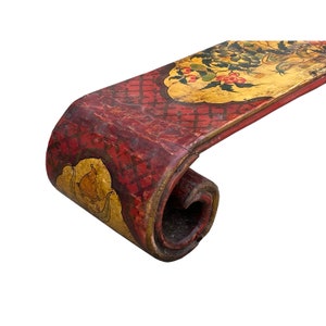 Vintage Chinese Tibetan Yellow Red Flowers Lacquer Scroll Table ws3227E image 7