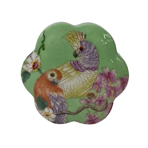 Apple Green Flower Bird Graphic Flower Shape Porcelain Box Container ws1558E