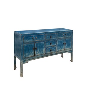 Distressed Teal Sailor Blue Tall Console Table Cabinet Credenza cs7479E imagen 3