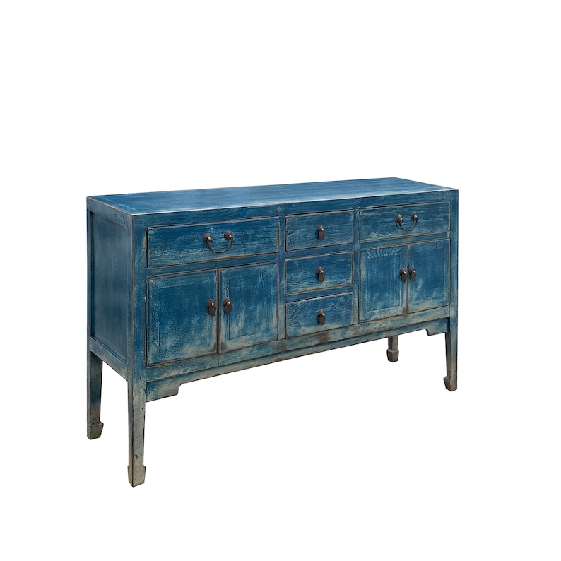 Distressed Teal Sailor Blue Tall Console Table Cabinet Credenza cs7479E imagen 3