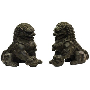 Pair Chinese Distressed Brown Black Marble Like Fengshui Foo Dogs ws287E image 3