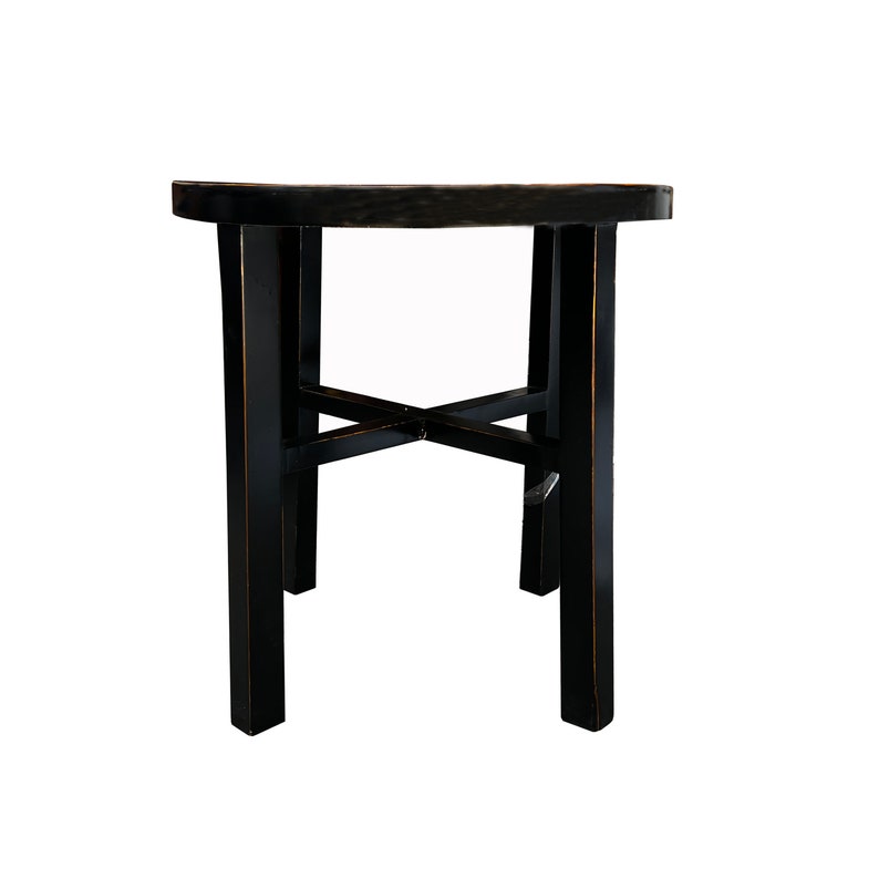 Asian Black Lacquer Round Top Cross 4 Legs Center Side Table Stand cs7624E image 3