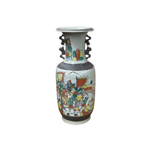 Orient Crackle Gray Warrior Graphic Artistic Pottery Ceramic Vase ws4707E