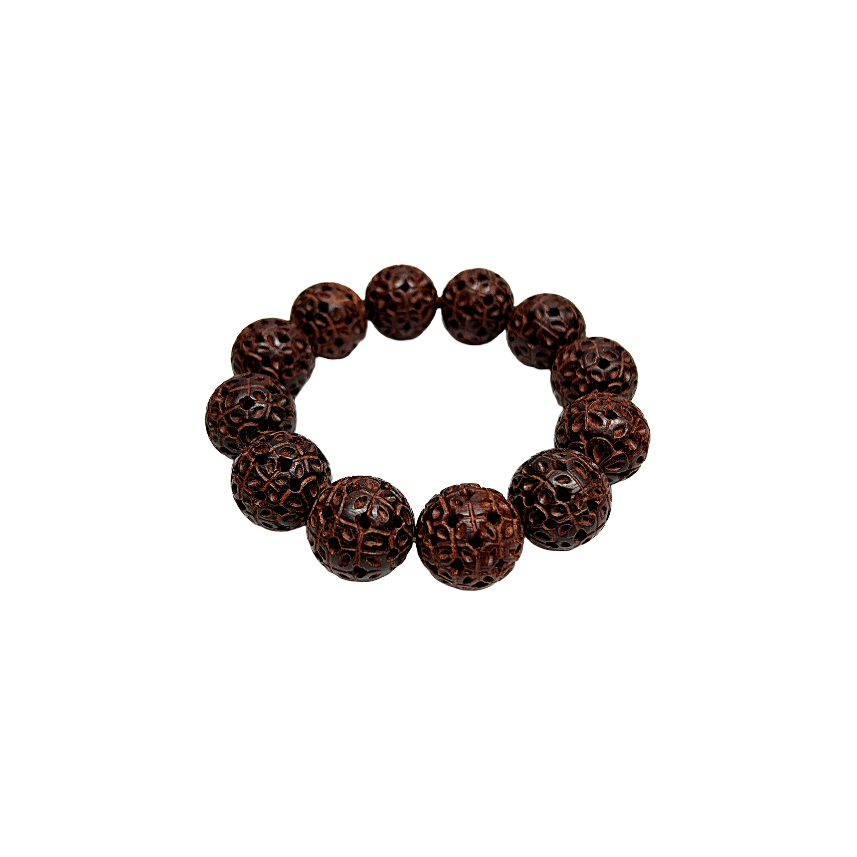 ginzi ブレスレット Chinese Zitan Rosewood Carved Beads Hand Rosary Praying Bracelet