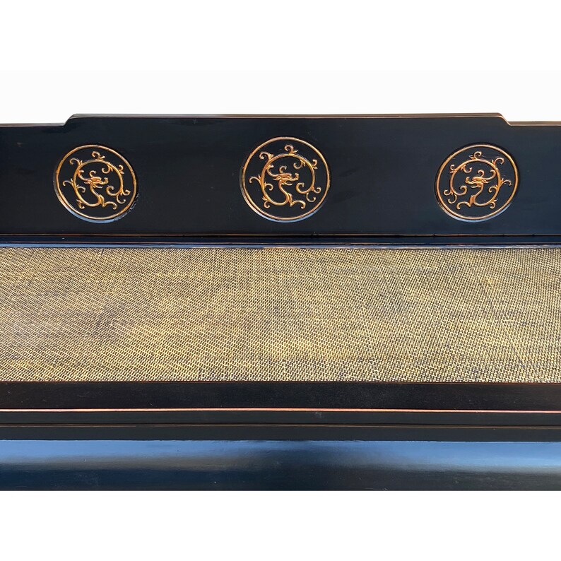 Chinese Solid Wood Black Lacquer Golden Dragon Relief Motif DayBed Couch cs7810E image 9