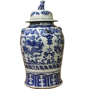 Chinese Blue & White Double Dragon Theme Porcelain Large General Jar cs3593E image 4