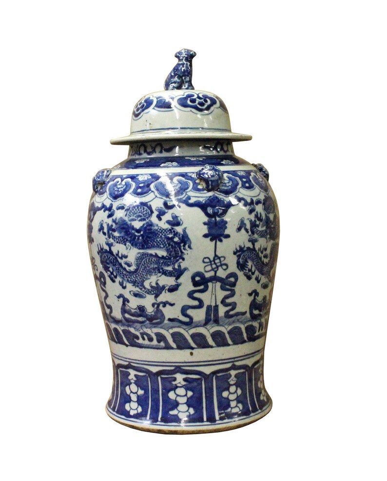 Chinese Blue & White Double Dragon Theme Porcelain Large General Jar cs3593E image 4