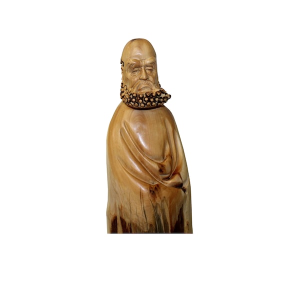 Chinese Cypress Wood Carved Irregular Shape Zen Master Damo Statue