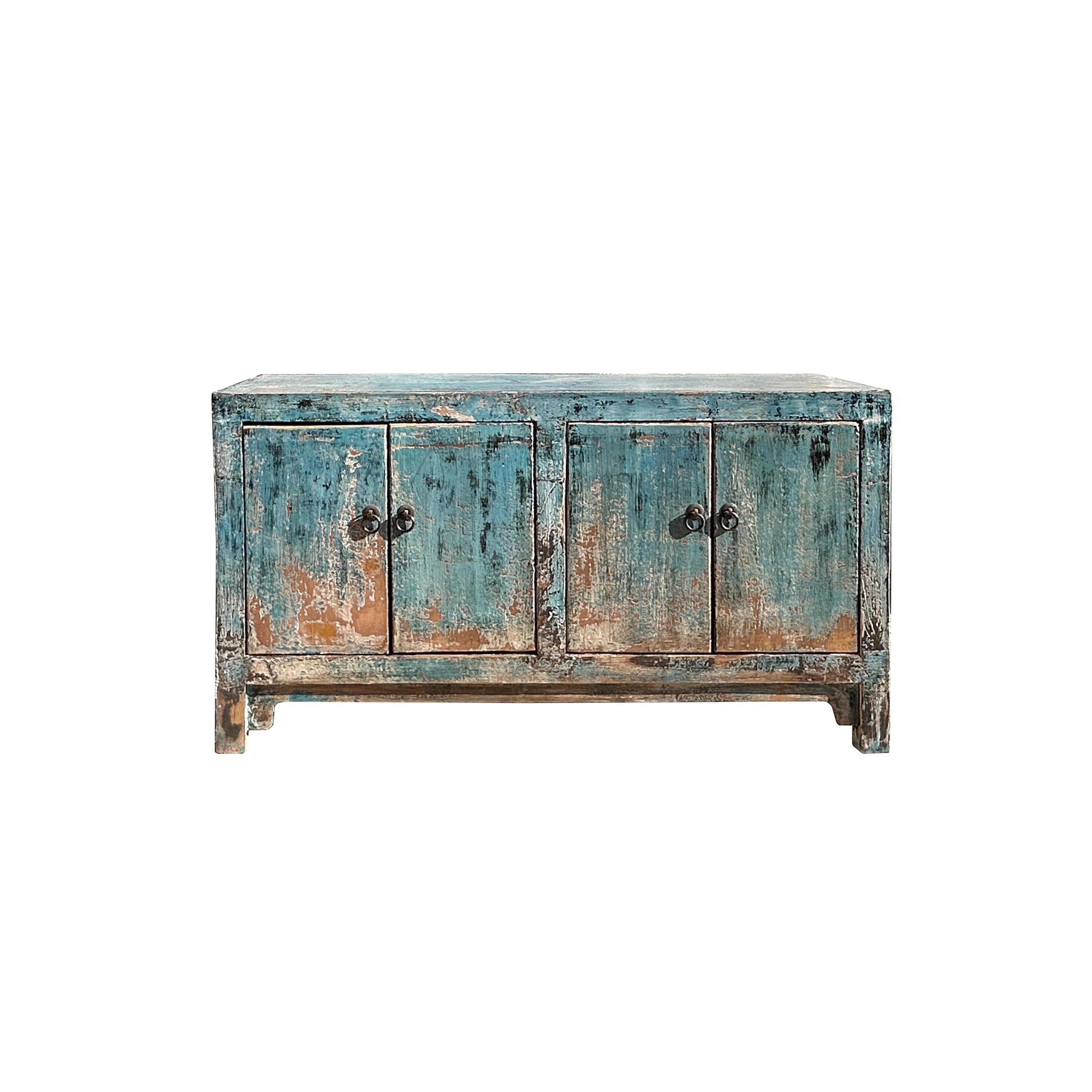 Distressed Aqua Turquoise Blue Small Low TV Stand Console Cabinet ws4409S Distressed Aqua Turquoise Blue Small Low TV Stand Console Cabinet ws4409S