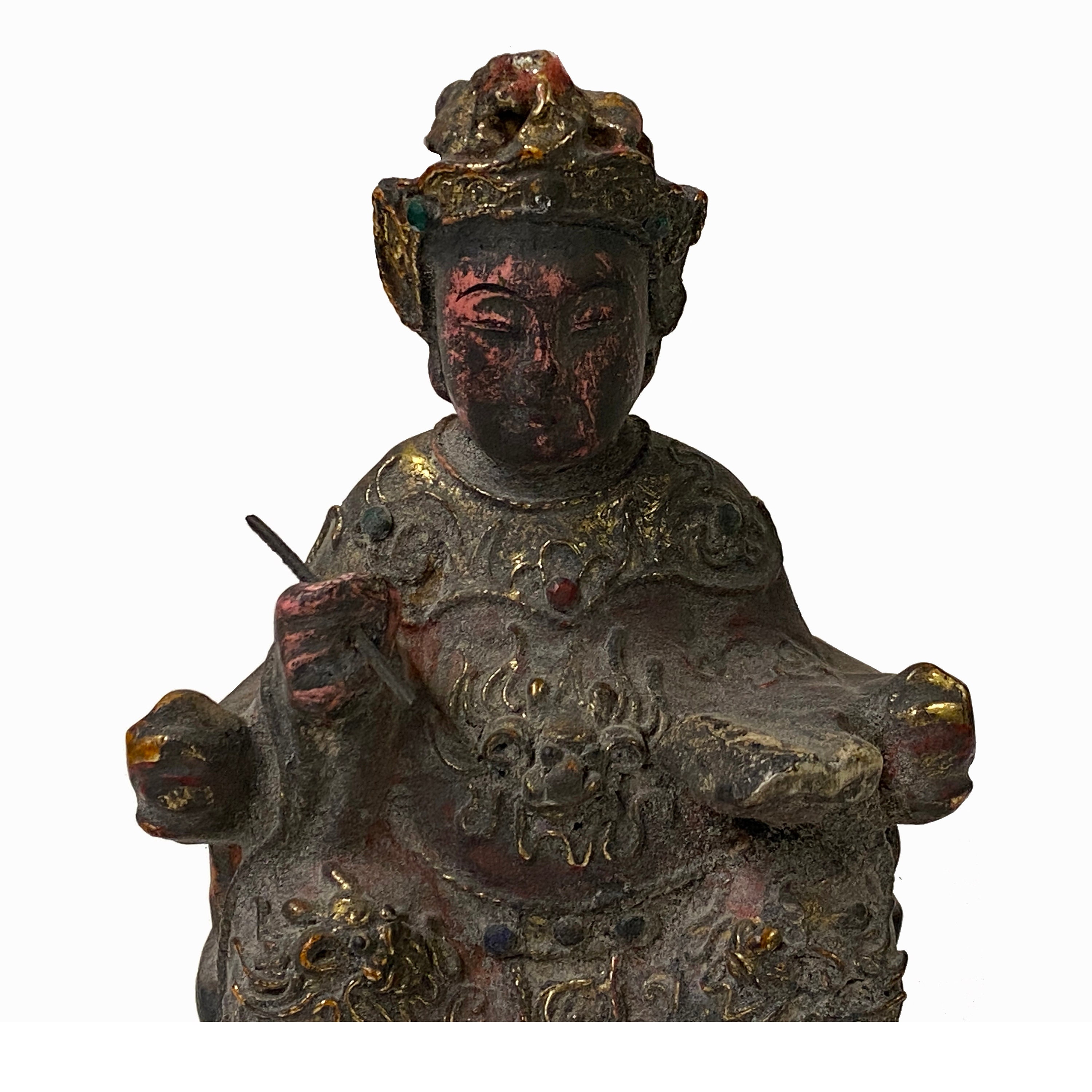Vintage Chinese Wooden Carved Home Guardian Deity Figure