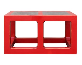 Red Lacquer Stone Top Contemporary Coffee Table s049E