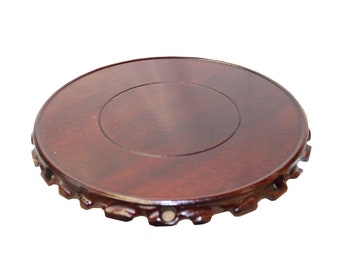 6.5&quot; Chinese Brown Wood Handmade Round Table Top Stand Display Easel ws818EE
