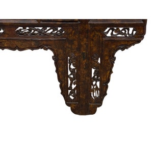 Vintage Chinese Brown Wood Open Flower RuYi Carving Apron Altar Console Table cs7802E image 7