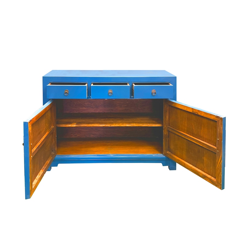 Chinese Oriental Bright Blue 3 Drawers Sideboard Buffet Table Cabinet cs7577E image 5