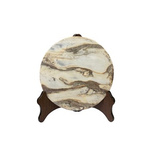 Chinese Natural Dream Stone Round White Fengshui Plaque Display ws2256E