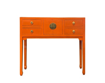 Oriental Orange Lacquer 4 Drawers Slim Narrow Foyer Side Table ws3748E