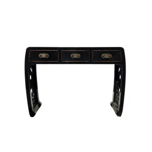 Black Lacquer Curve Panel Legs 3 Drawers Slim Foyer Side Table cs7370E