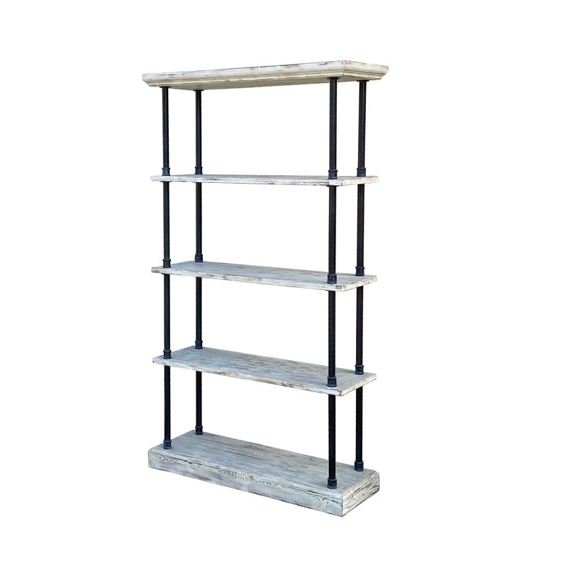 Iron Bars Wash White Wood Shelves Industrial Bookcase Display Cabinet cs7320E image 2