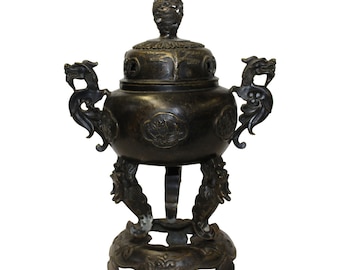 Chiński orientalny ciemnobrązowy metalowy palnik kadzielniczy cs5528E