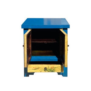Chinese Rustic Bright Blue Yellow Graphic End Table Nightstand cs7355E image 5