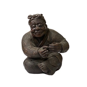 Chinese Distressed Brown Rough Marks Ceramic Clay Man Art Figure ws2472E