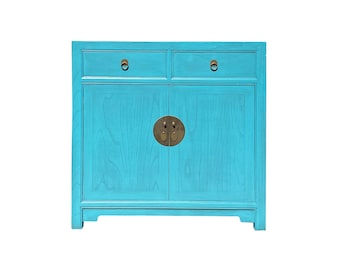 Chinese Simple Narrow Pastel Blue 2 Drawers Side Table Cabinet cs7428E