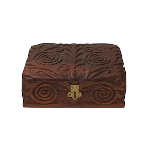 Brown Dimensional Relief Scroll Motif Rectangular Storage Box Chest ws2091E image 1