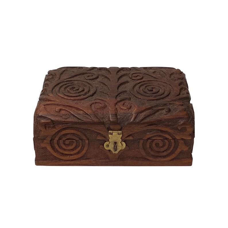 Brown Dimensional Relief Scroll Motif Rectangular Storage Box Chest ws2091E image 1