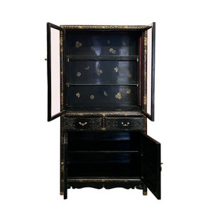 Chinoiseries Black Golden Graphic Glass Display Bookcase Curio Cabinet cs7568E image 4