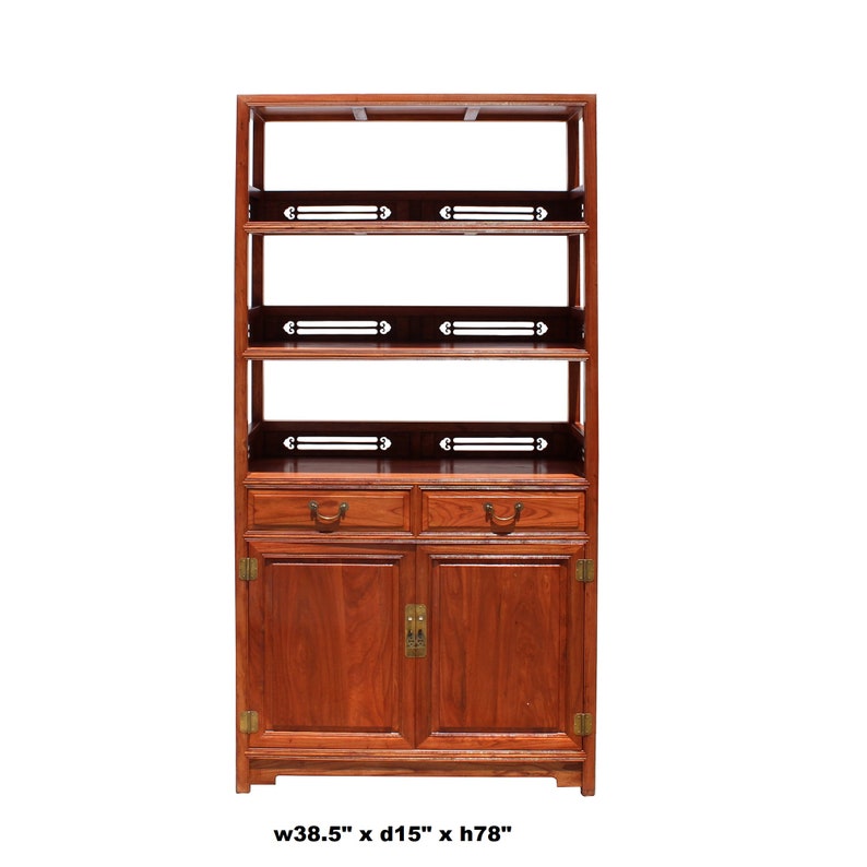 Chinese Huali Rosewood Brown 3 Shelves bookcase Display Cabinet cs5716E image 6