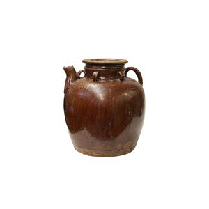Vintage Earthy Dark Brown Village Rural Pottery Ceramic Pot Vase JK224E