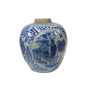 Oriental Handpaint Flower Vase Small Blue White Porcelain Ginger Jar ws2332E image 3