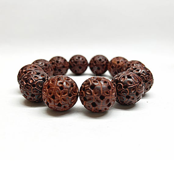 Chinese Zitan Rosewood Carved Beads Hand Rosary Praying Bracelet