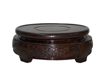 3.75" Oriental Motif Brown Wood Round Table Top Stand Riser ws2894BE