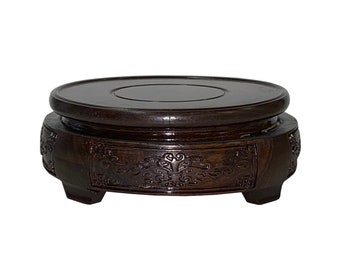 4.75&quot; Oriental Motif Brown Wood Round Table Top Stand Riser ws2894CE