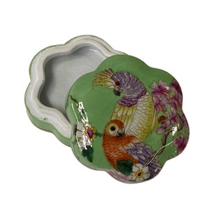 Apple Green Flower Bird Graphic Flower Shape Porcelain Box Container ws1558E image 4