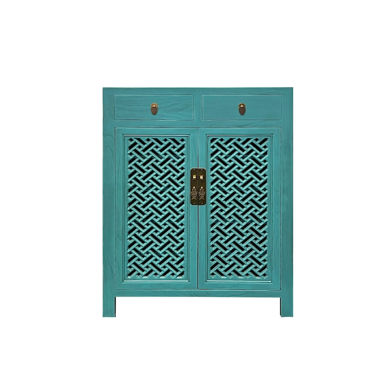 Oriental Solid Wood Shutter Doors Four Shelve Side Table Shoes Organizer Storage Cabinet cs7498E image 1