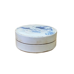 Chinese Blue White Porcelain Prawn Graphic Round Box Display ws2016E