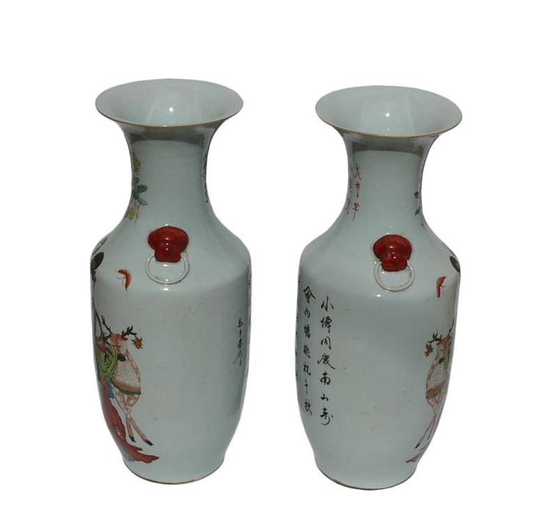 Pair Vintage Chinese Porcelain Oriental Scenery Vases cs651E image 4