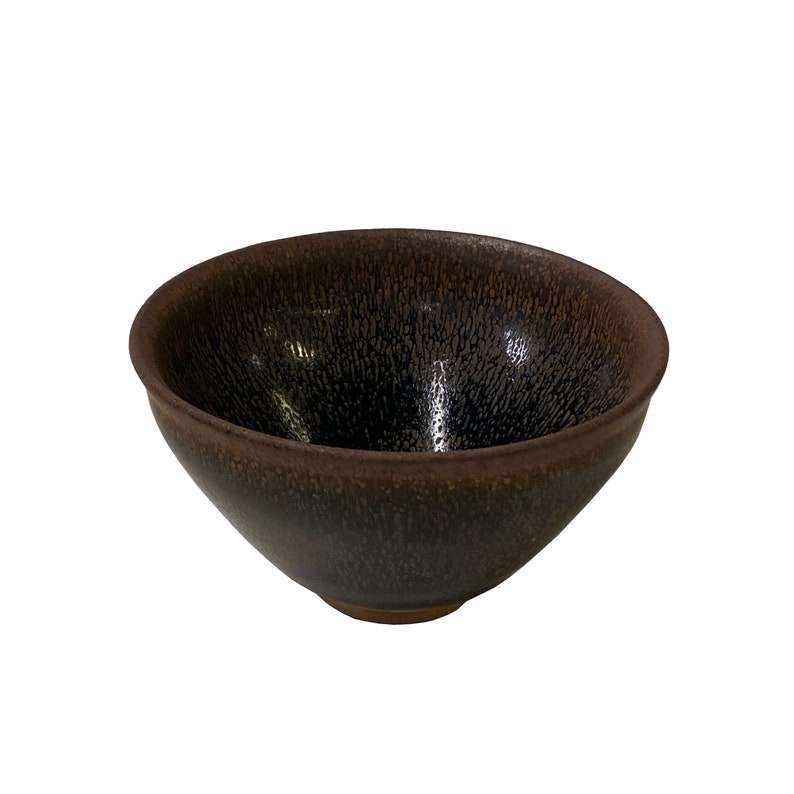Chinese Jianye Clay Metallic Bronze Black Glaze Decor Bowl Display Art ws3159E image 3
