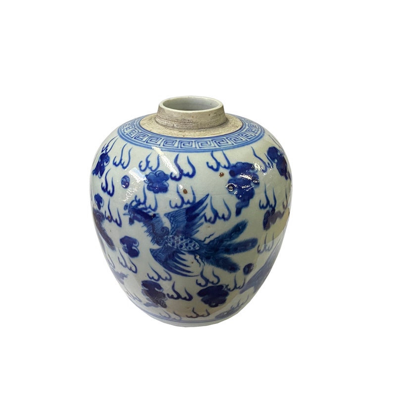 Oriental Handpaint Birds Small Blue White Porcelain Ginger Jar ws2308E image 2