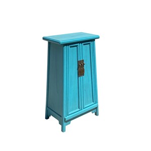 Chinese Oriental Pastel Blue Ming Style A Shape End Table Nightstand cs7342E afbeelding 2