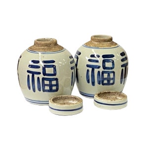 Pair Blue White Small Oriental Fok Characters Porcelain Ginger Jars ws1377E image 4