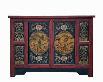 Chinese Red Tibetan Elephant Deer Sideboard Console Table Cabinet cs7734E