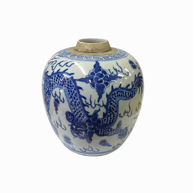 Oriental Handpaint Dragon Small Blue White Porcelain Ginger Jar ws2318E image 4