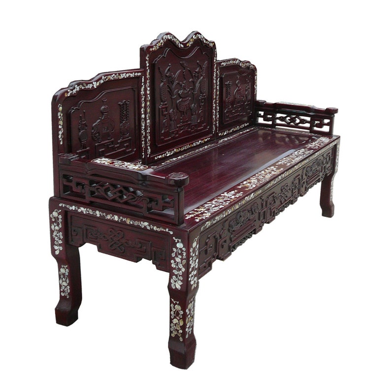 Classic Chinese Red Rosewood Mother of Pearl Long Bench Chaiser cs962E image 9